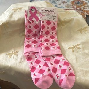 Strides of Strength Pink Breast Cancer Awareness / Ribbon Knee High Tall Socks.